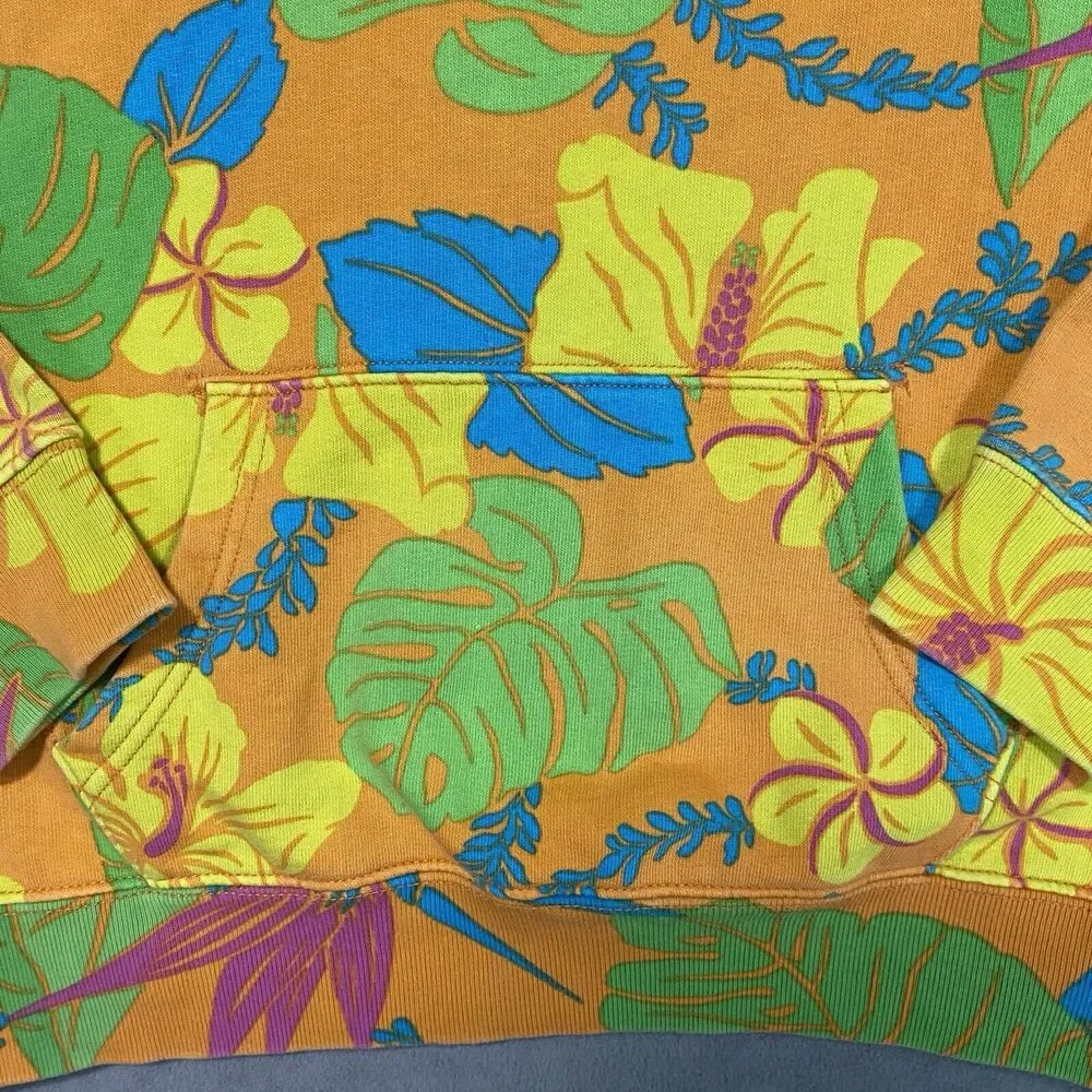 Polo Ralph Lauren Floral Spa Hoodie Medium‎ Sweater Tropical Hibiscus Orange Vtg